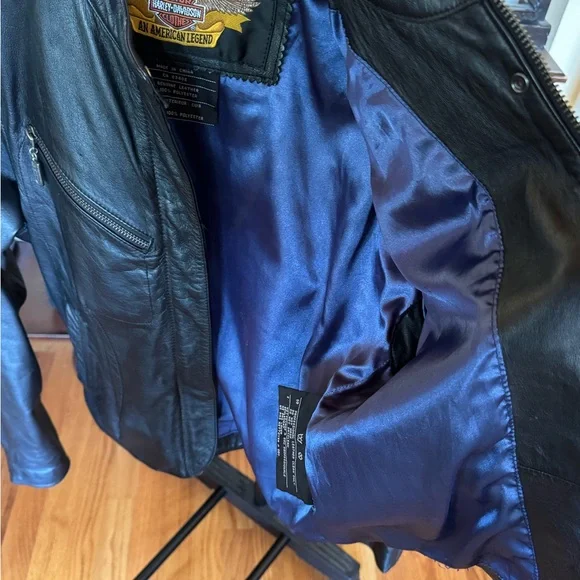 Harley Davidson Black Leather Motorcycle Riding Jacket Size M - Picture 6 of 11